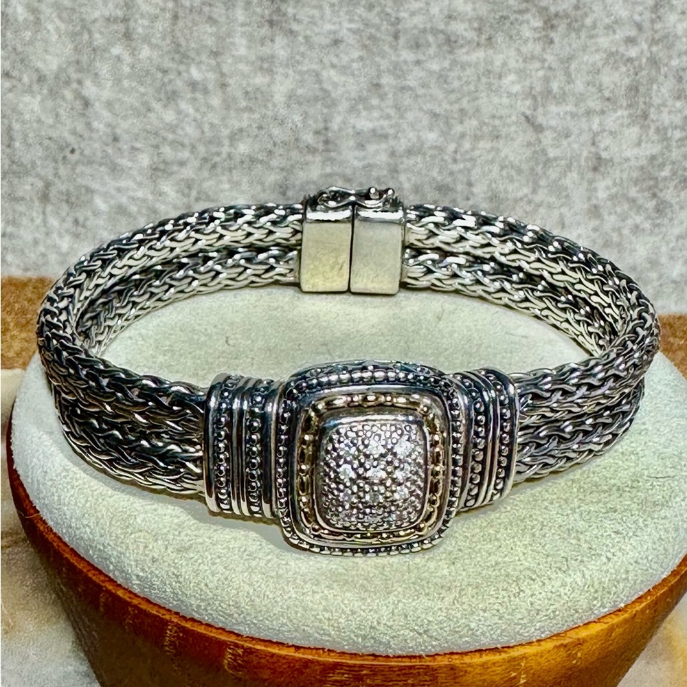 Gabrielle Bruni 925 Silver 14k Double Wheat Diamonds Bracelet 7.5”  Lot#402